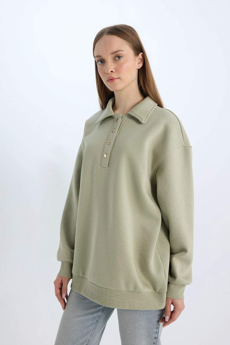 Regular Fit Polo Neck Thick Sweatshirt Tunic