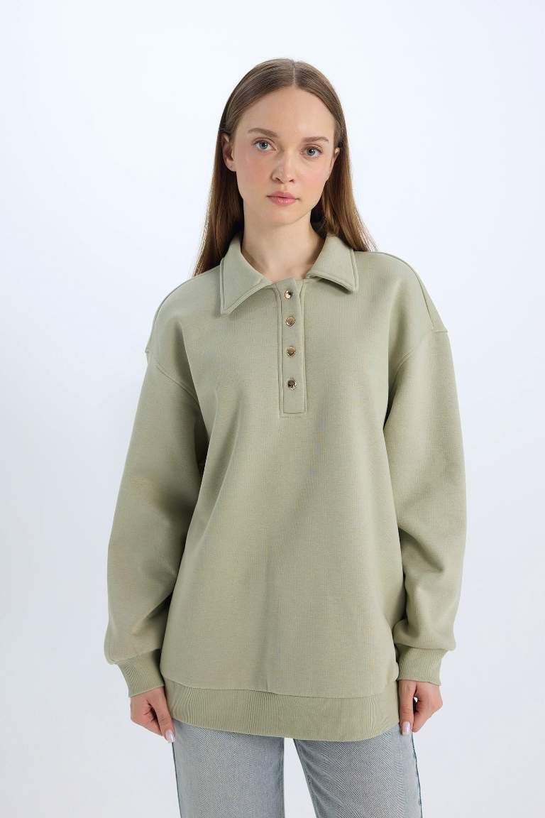 Regular Fit Polo Neck Thick Sweatshirt Tunic