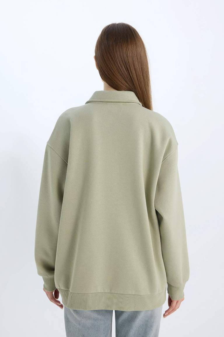 Regular Fit Polo Neck Thick Sweatshirt Tunic