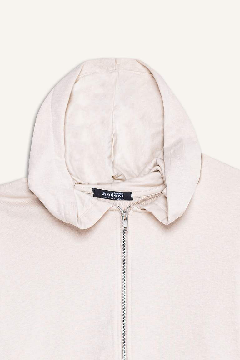 Kapüşonlu Basic Düz İçi Yumuşak Tüylü Kalın Fermuarlı Sweatshirt