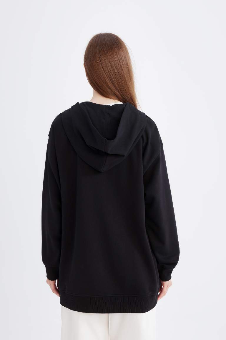 Kapüşonlu Basic Düz İçi Yumuşak Tüylü Kalın Fermuarlı Sweatshirt