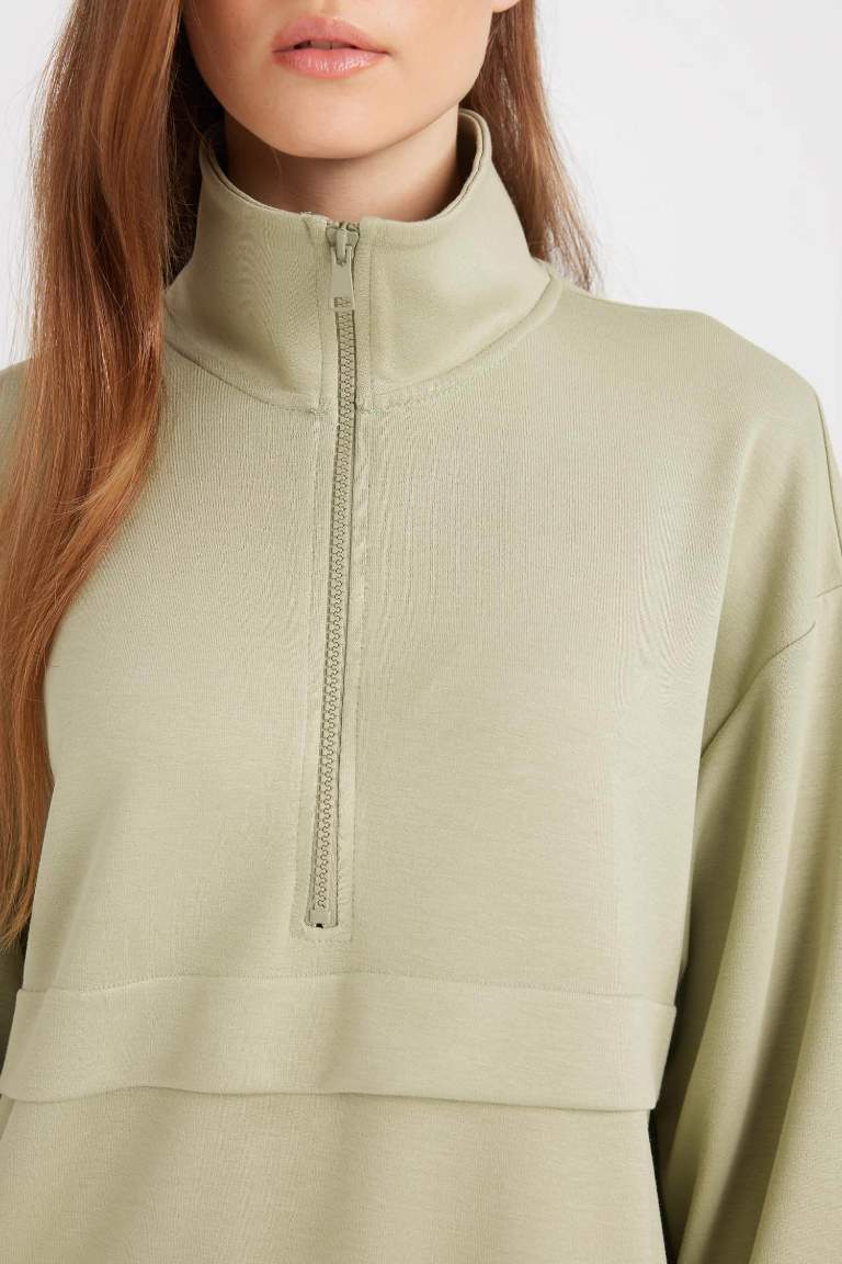 Regular Fit Half Zipper Basic Sweatshirt Tunic