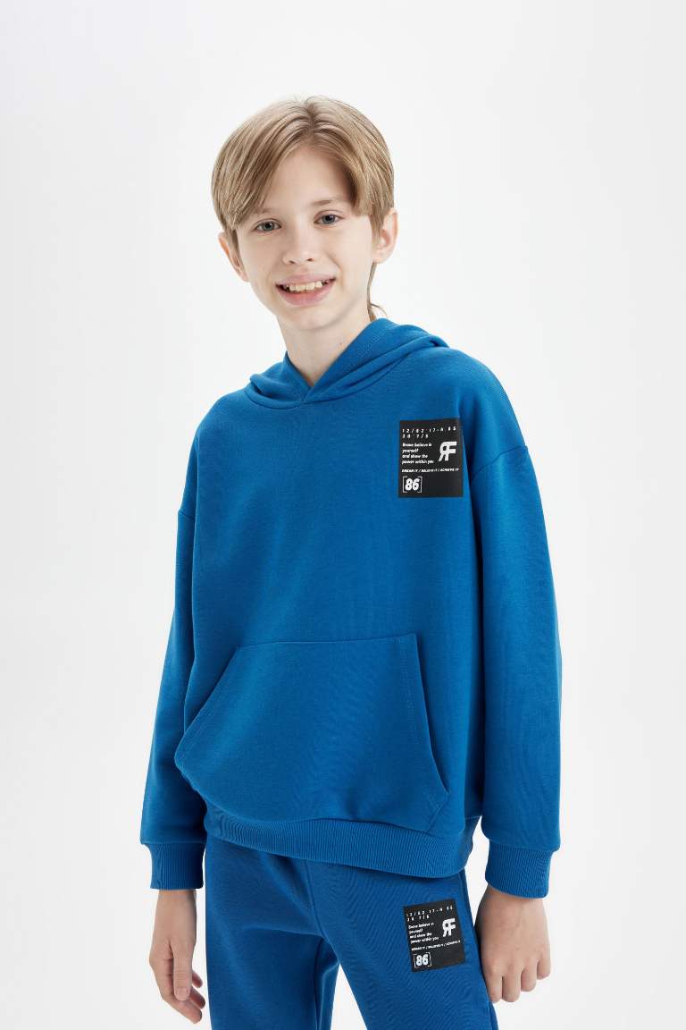 Boy Oversize Fit Hooded Pocketed Thick Sweatshirt