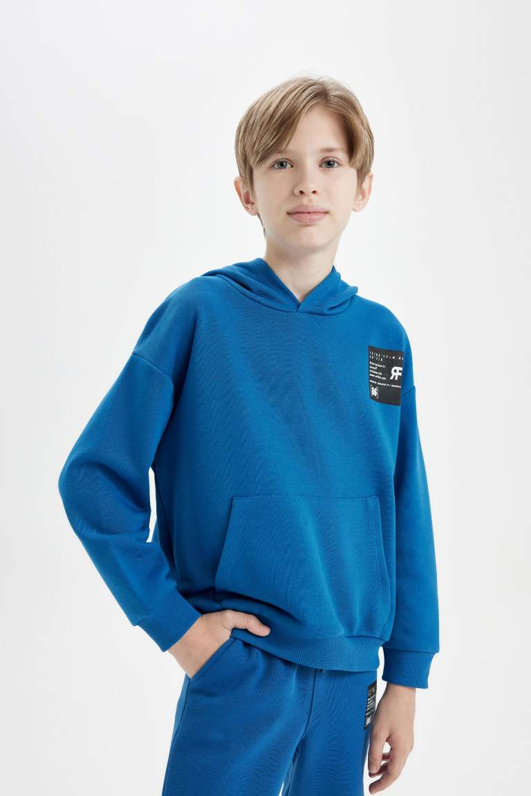 Boy Oversize Fit Hooded Pocketed Thick Sweatshirt