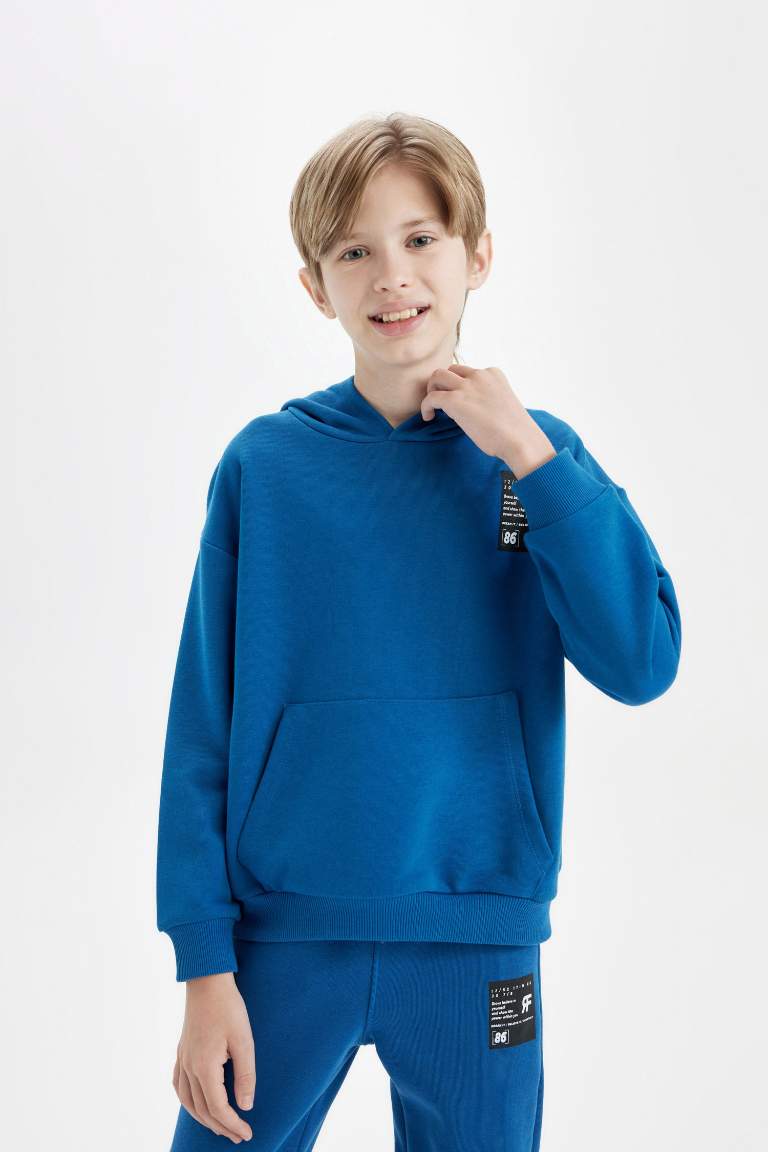 Boy Oversize Fit Hooded Pocketed Thick Sweatshirt