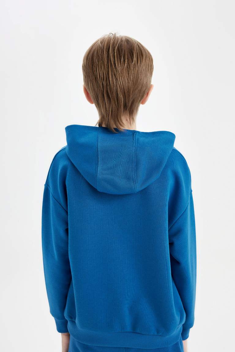 Boy Oversize Fit Hooded Pocketed Thick Sweatshirt