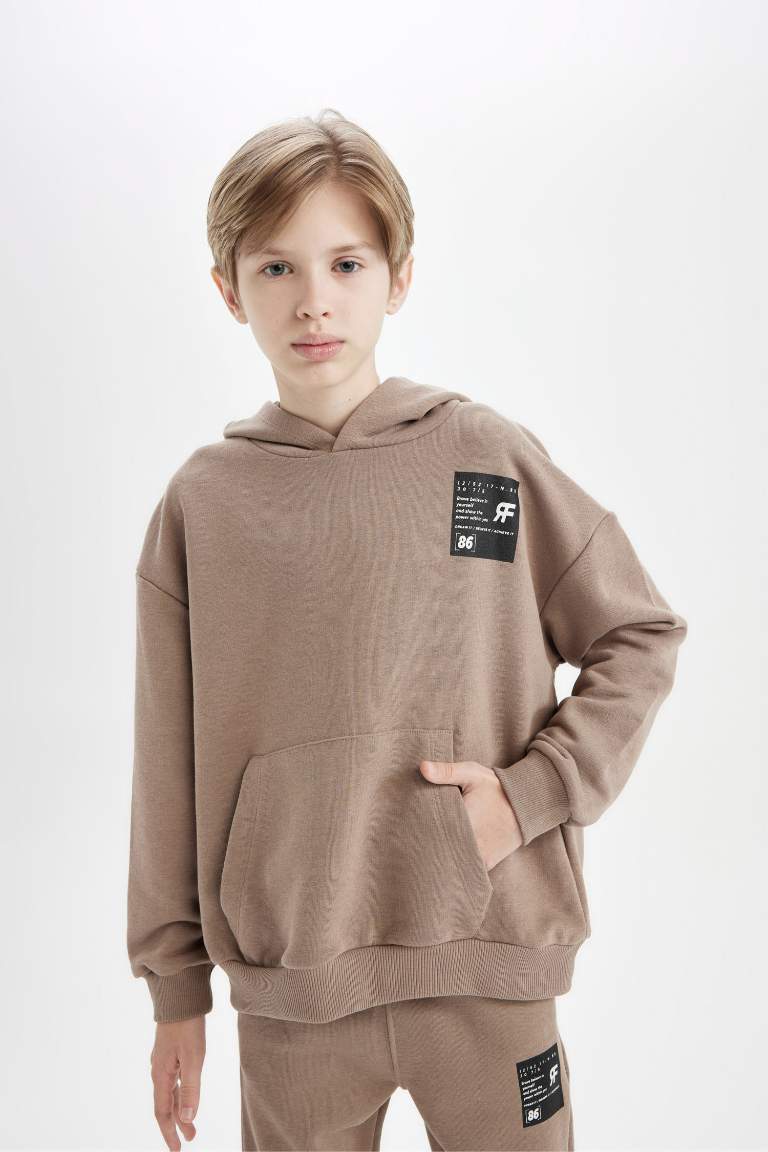 Boy Oversize Fit Hooded Pocket Thick Sweatshirt