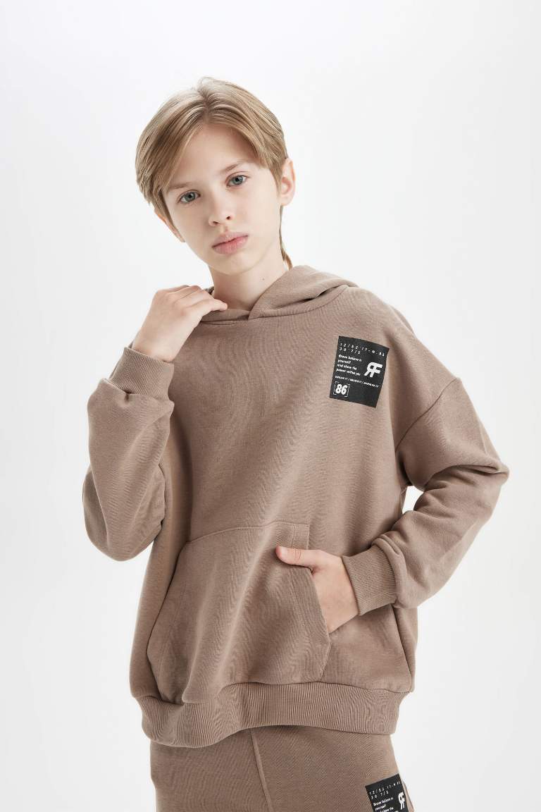 Boy Oversize Fit Hooded Pocket Thick Sweatshirt