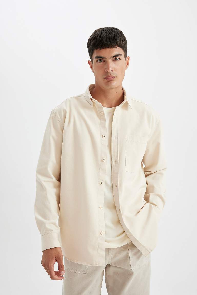 Boy Beige Relax Fit Cotton Shirt Jacket