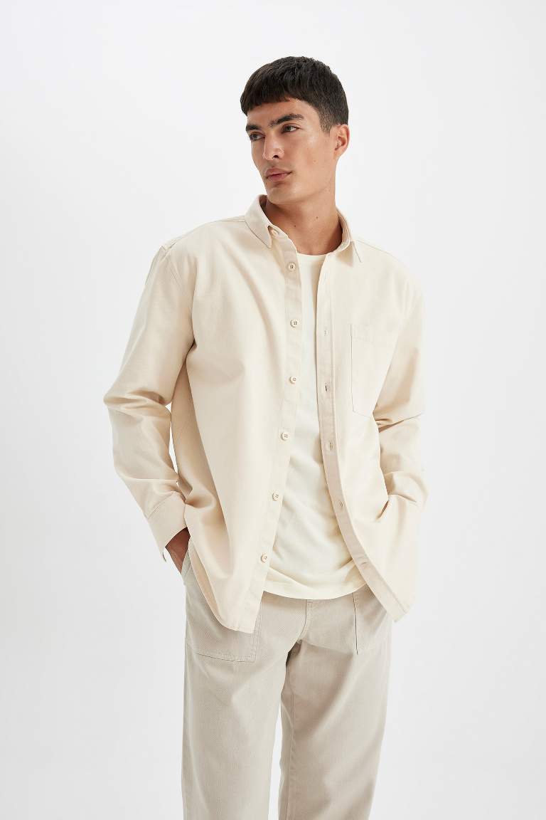 Boy Beige Relax Fit Cotton Shirt Jacket