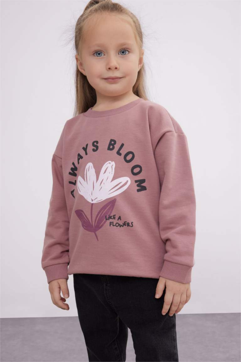 Kız Bebek Bisiklet Yaka Çiçekli Sweatshirt