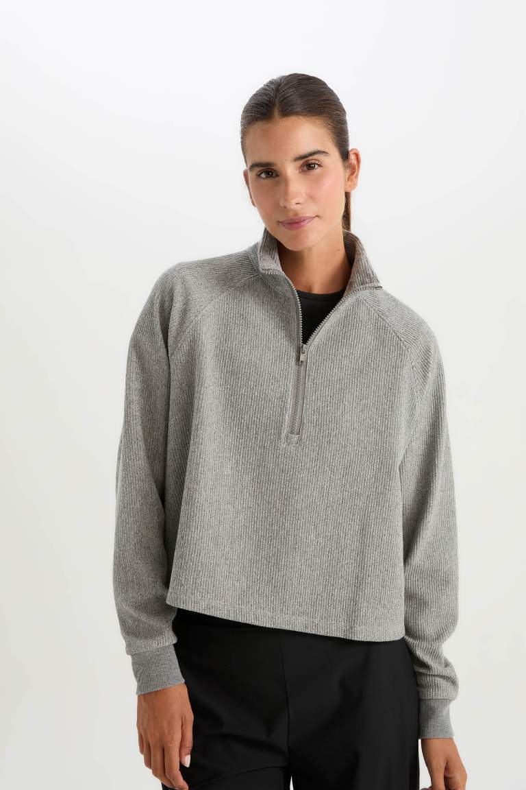 DeFactoFit Zippered Stand Collar Sports Sweatshirt