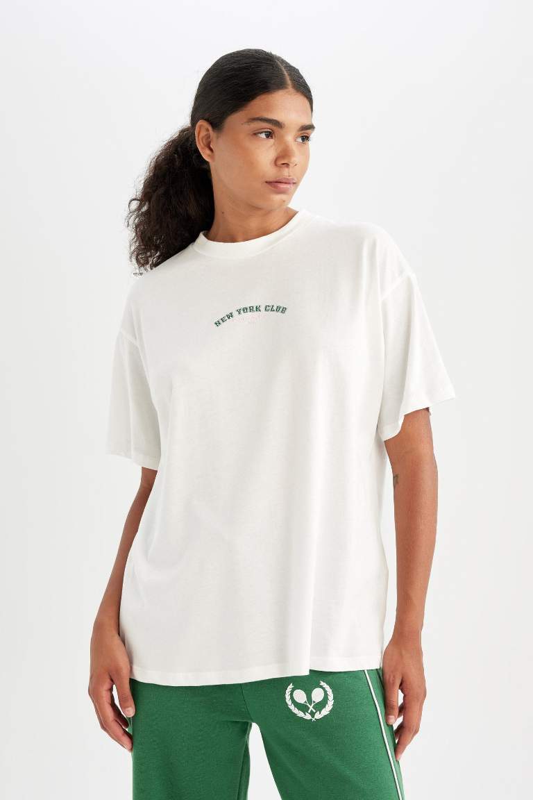 DeFactoFit Oversize Fit Slogan Printed Sports T-Shirt