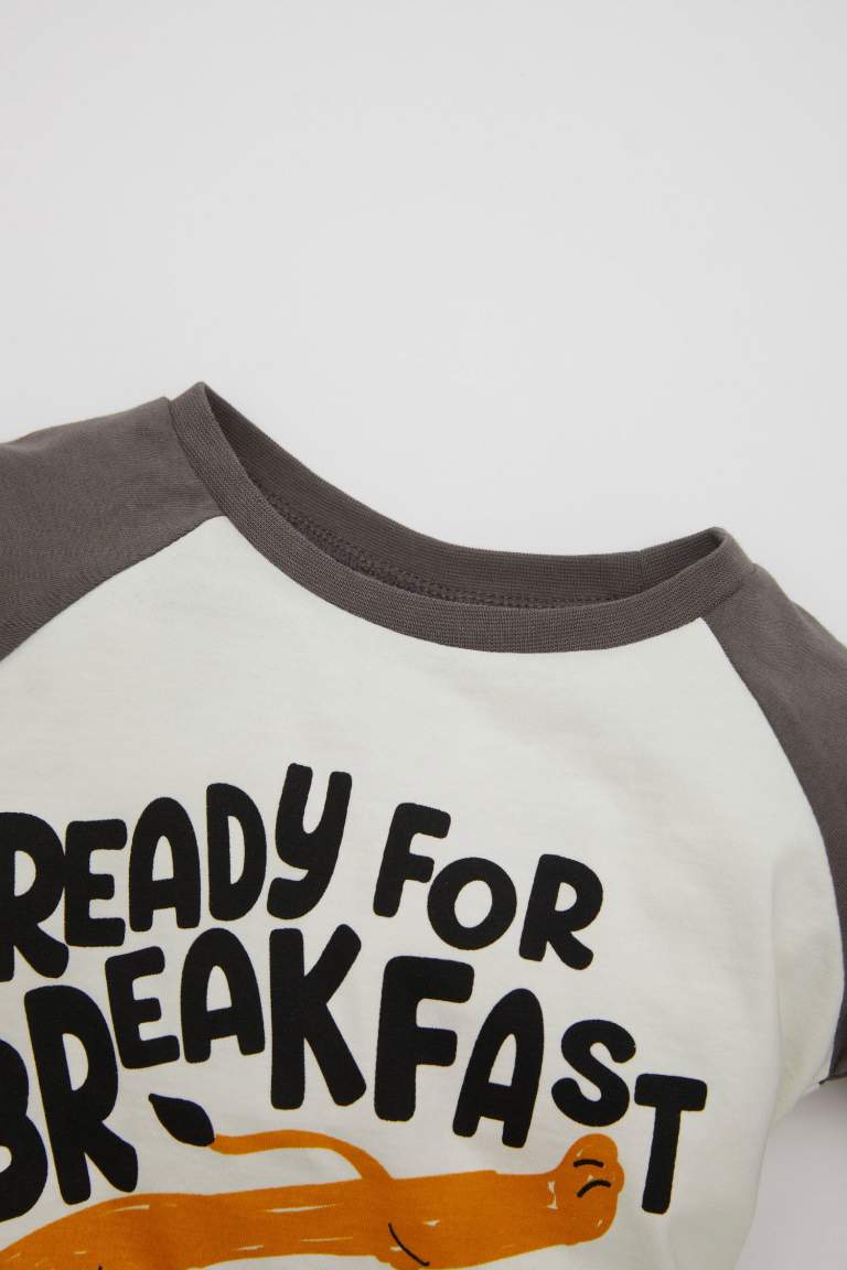 Erkek Bebek Pijama Takımı Aslan Baskılı Penye Uzun Kollu Üst Uzun Alt