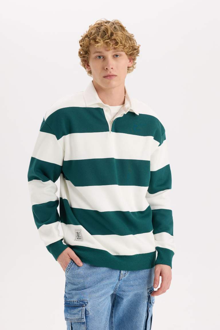 Sweatshirt rayé à col Polo Coupe Boxy