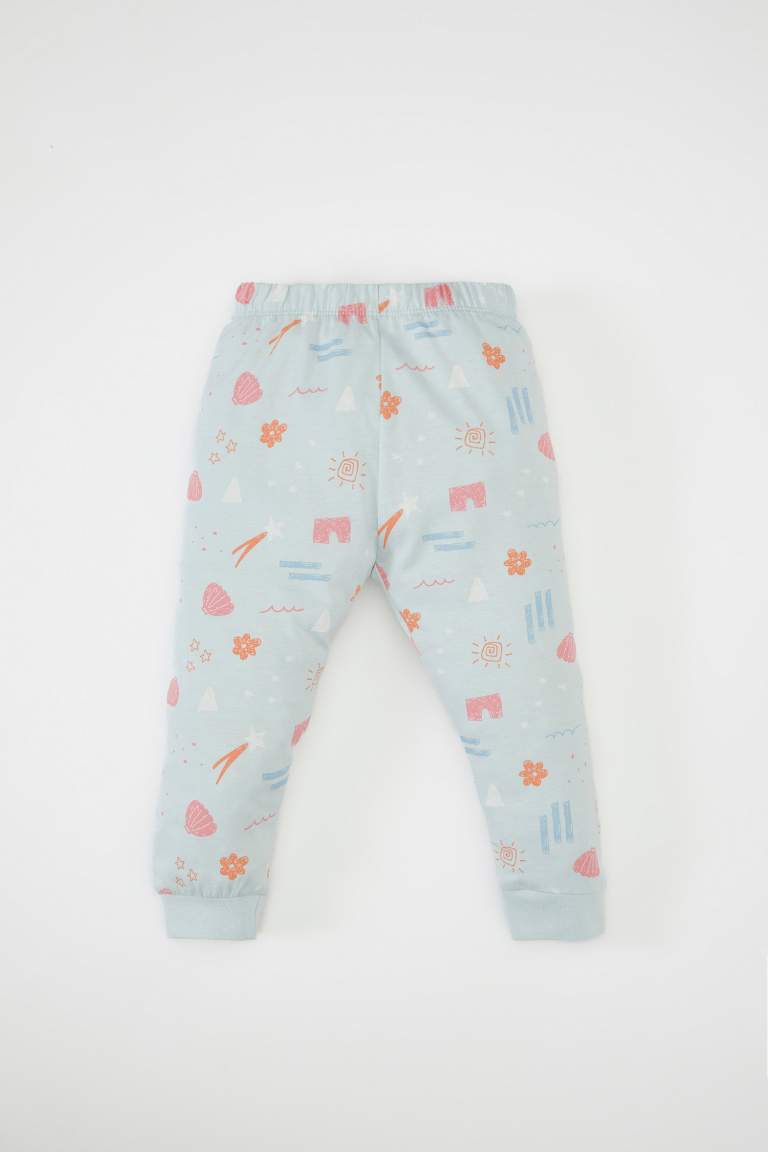Kız Bebek Pijama Takımı Desenli Penye Bisiklet Yaka Uzun Kollu Üst Uzun Alt