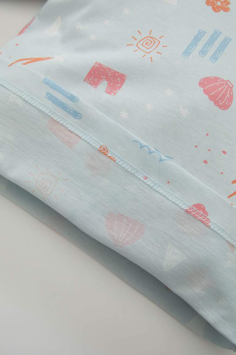 Kız Bebek Pijama Takımı Desenli Penye Bisiklet Yaka Uzun Kollu Üst Uzun Alt