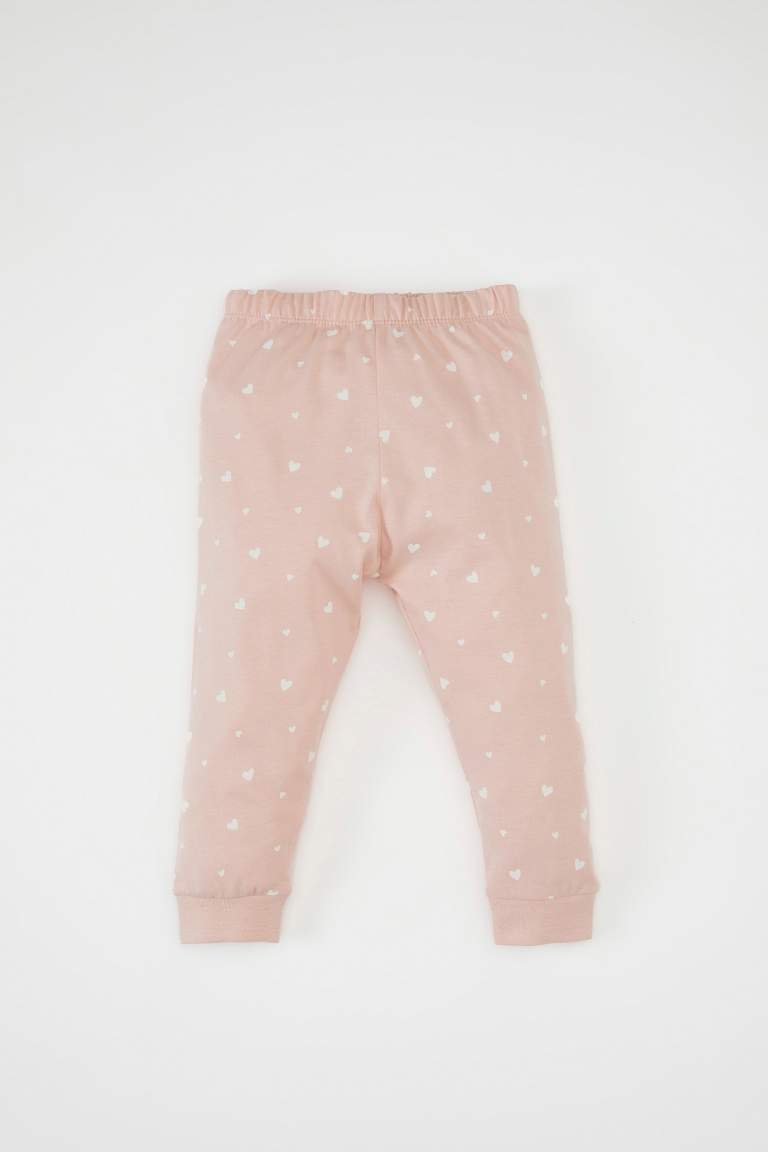Kız Bebek Pijama Takımı Kalp Desenli Penye Uzun Kollu Üst Uzun Alt