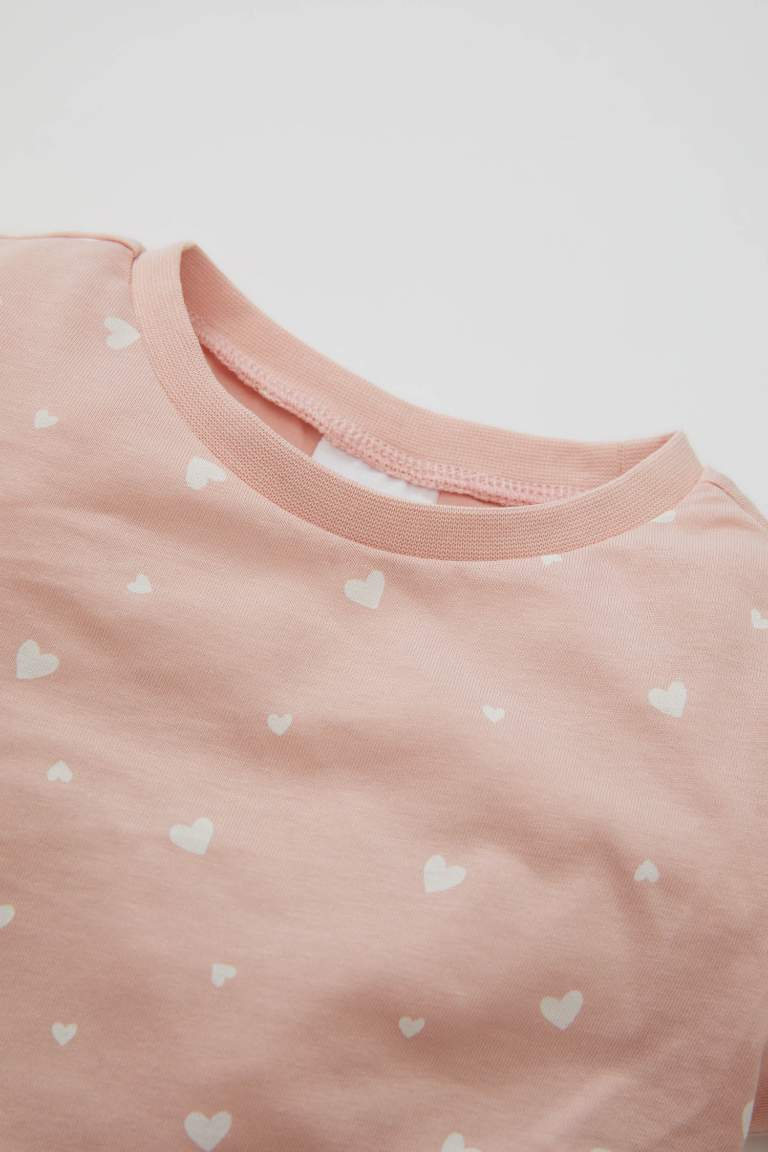 Kız Bebek Pijama Takımı Kalp Desenli Penye Uzun Kollu Üst Uzun Alt