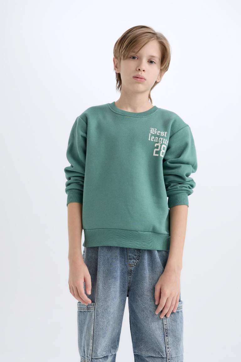 Boy Oversize Fit Crew Neck Back Printed Thick Sweatshirt