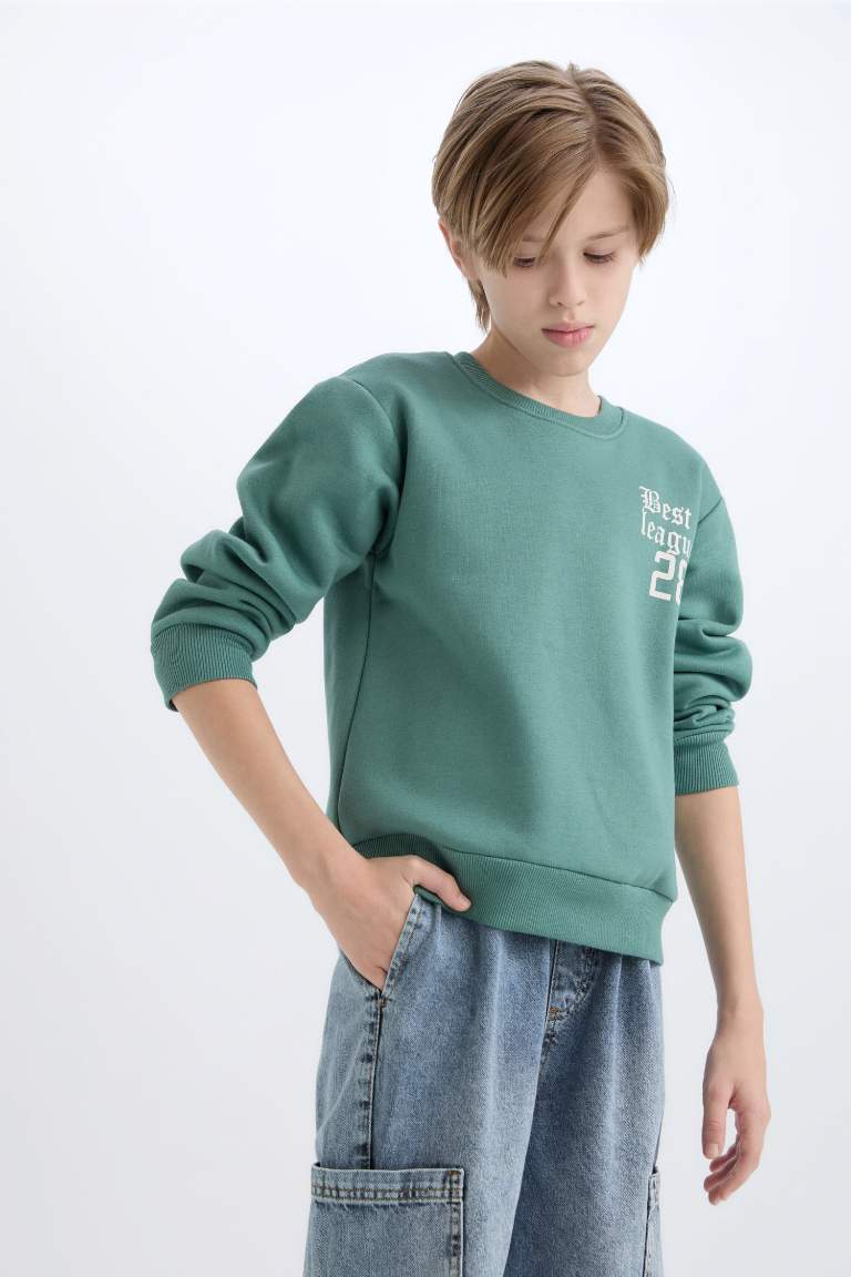 Boy Oversize Fit Crew Neck Back Printed Thick Sweatshirt