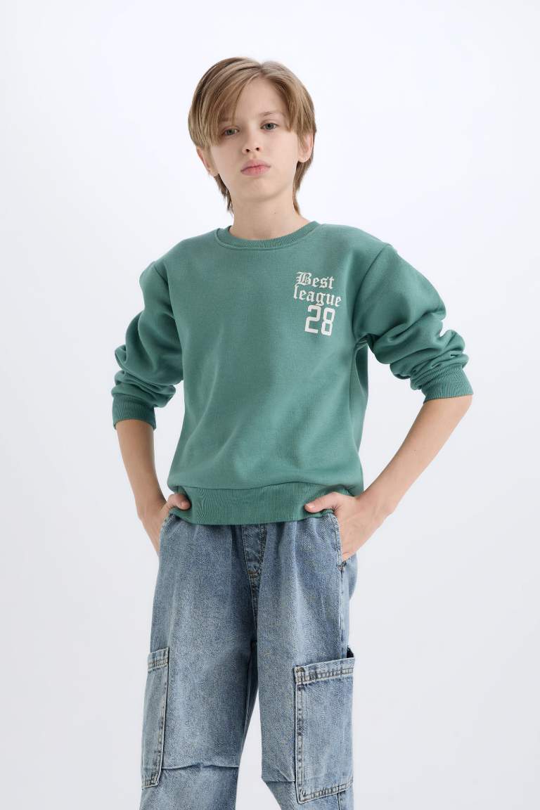 Boy Oversize Fit Crew Neck Back Printed Thick Sweatshirt