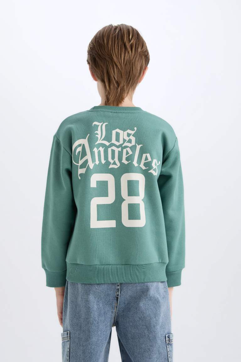 Boy Oversize Fit Crew Neck Back Printed Thick Sweatshirt