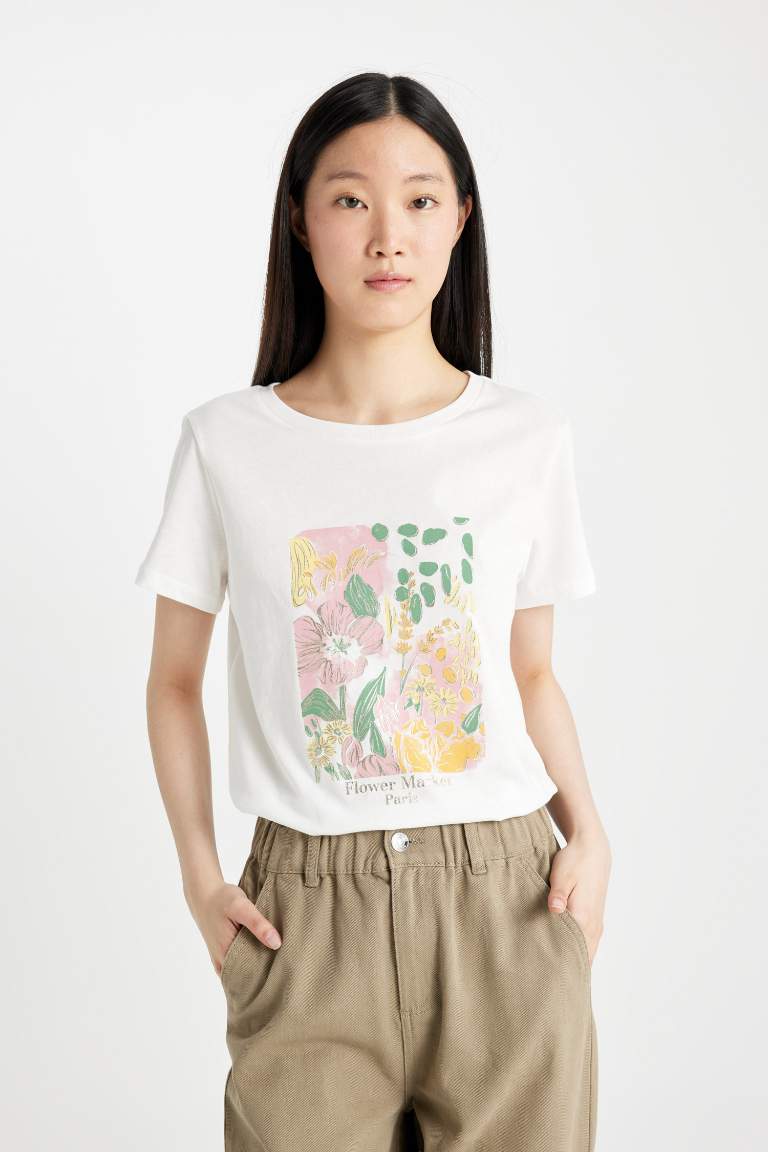 Regular Fit Crew Neck Floral T-Shirt