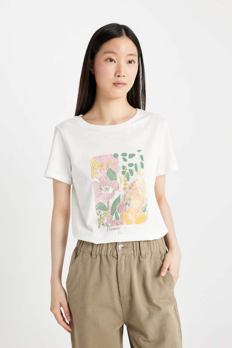 Regular Fit Crew Neck Floral T-Shirt