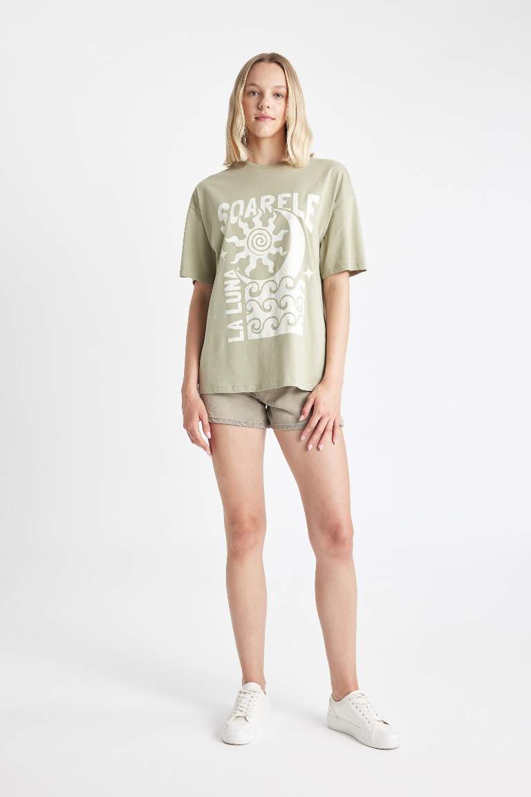 Oversize Fit Crew Neck Printed Short Sleeve T-Shirt