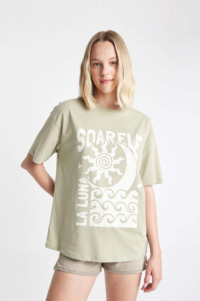 Oversize Fit Crew Neck Printed Short Sleeve T-Shirt