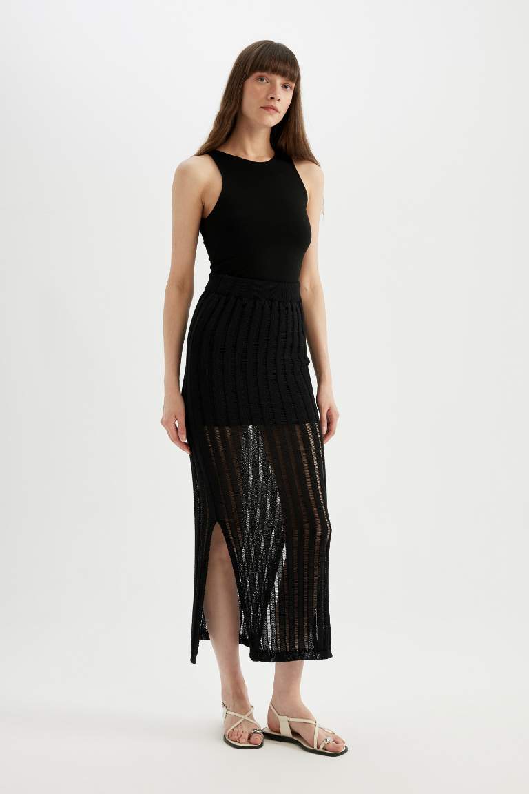 Regular Fit Slit Detailed Midi Skirt