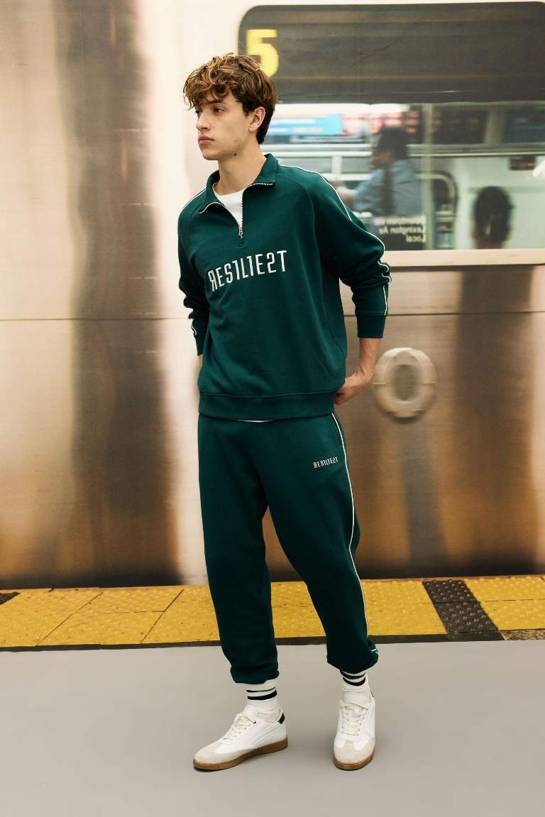 Regular Fit Jogger Eşofman Altı Fleto Cepli Baskılı Beli Bağcıklı Lastikli Paça