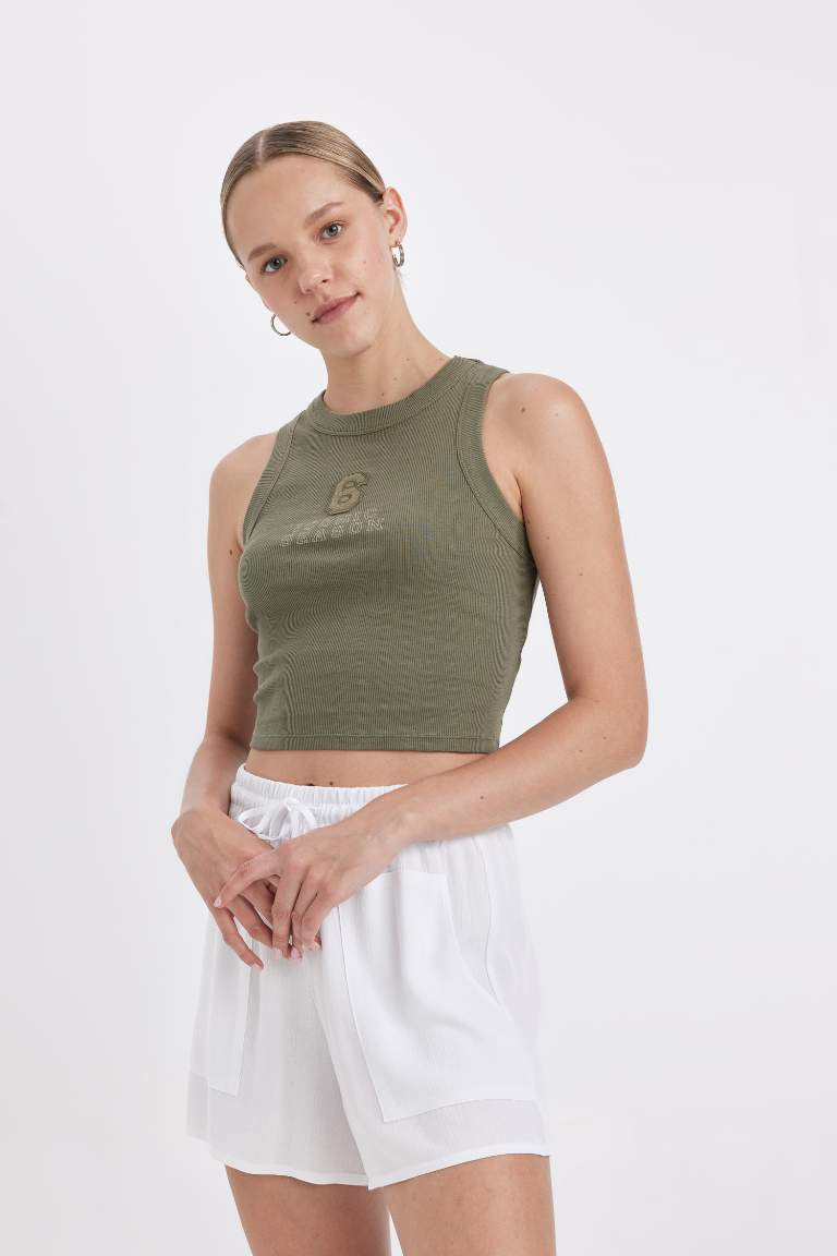 Débardeur crop top Slim à Col Rond à motif