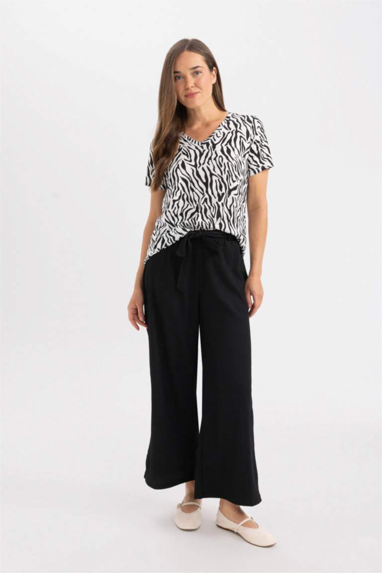 Pantacourt Capri Évasé à Jambes Large à Plis