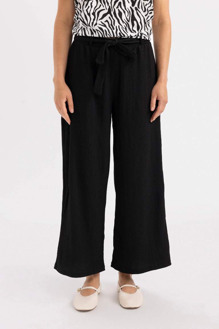 Pantacourt Capri Évasé à Jambes Large à Plis