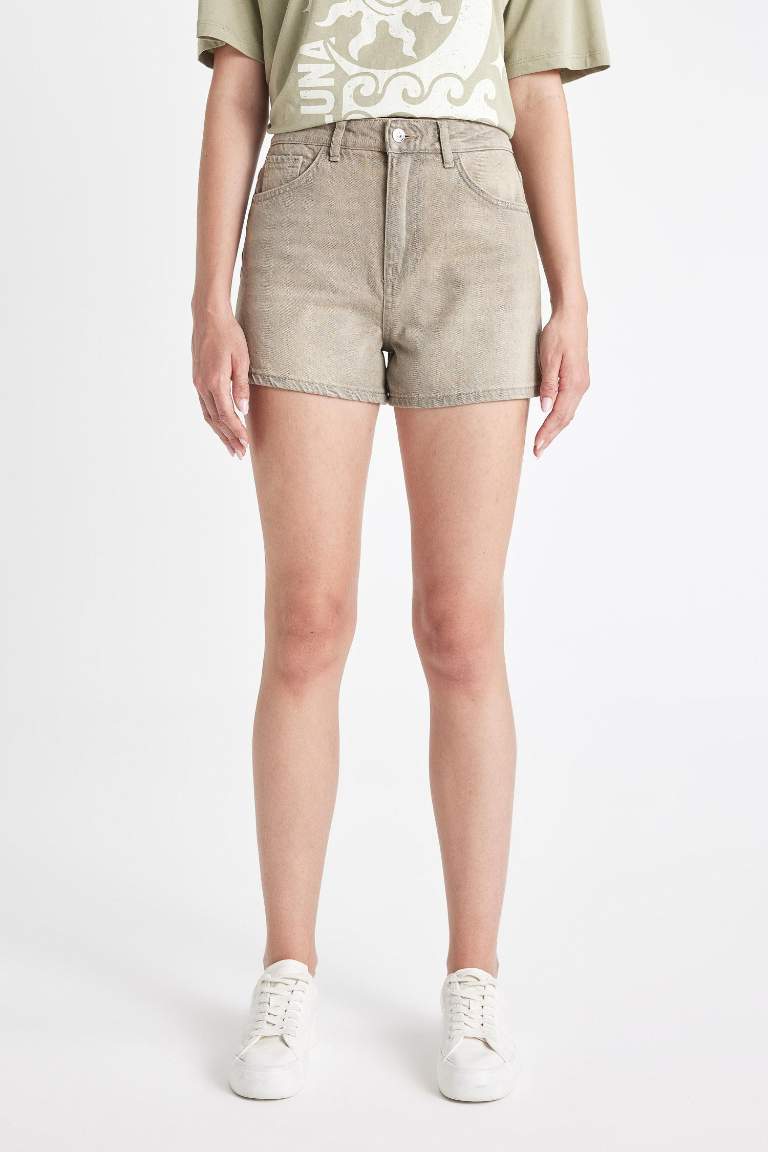 Mom Fit High Waist Denim Shorts