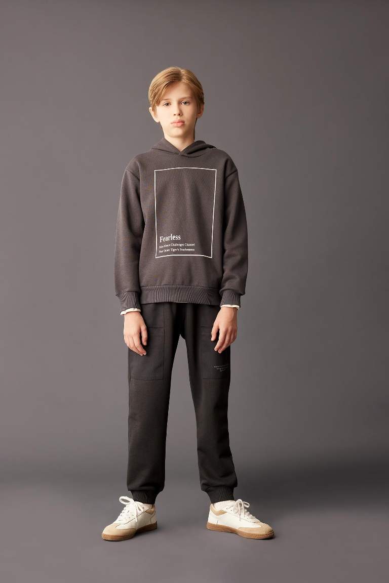 بنطلون بجامة رياضي ولادي قماش سميك قصة عادية