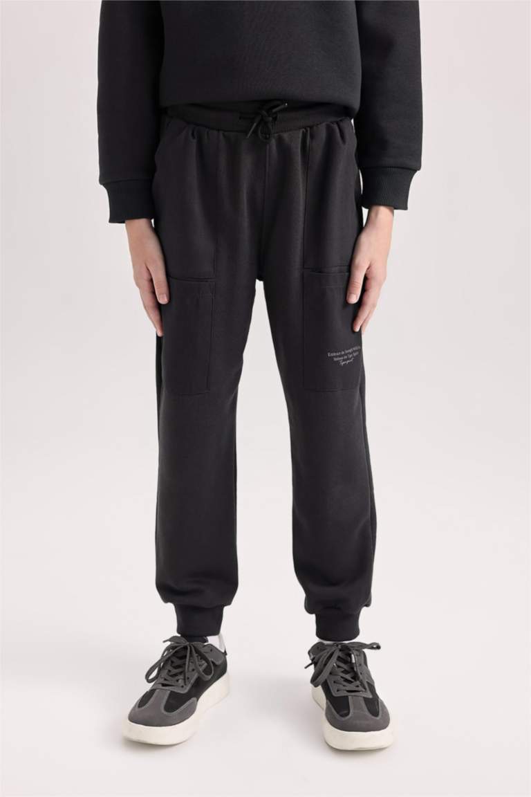 بنطلون بجامة رياضي ولادي قماش سميك قصة عادية