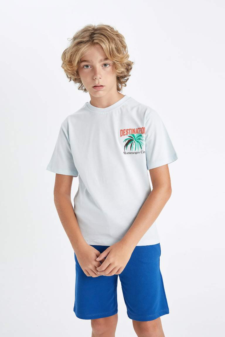 Boy Crew Neck Back Printed Short Sleeve T-Shirt