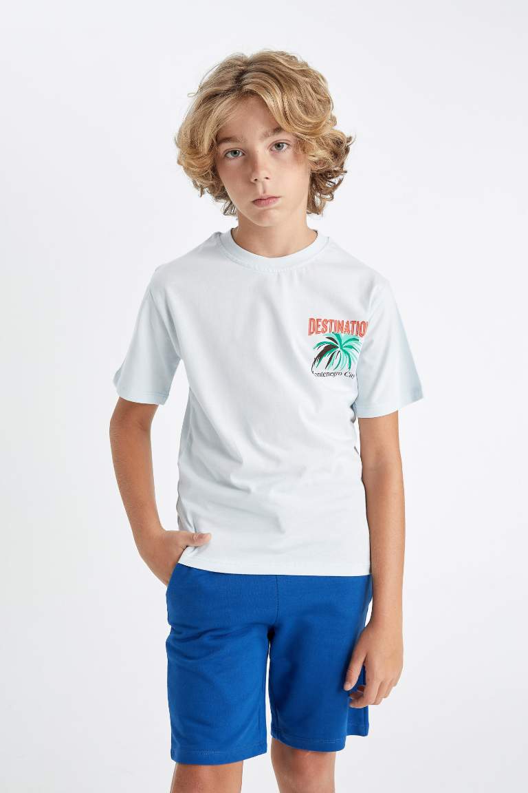 Boy Crew Neck Back Printed Short Sleeve T-Shirt