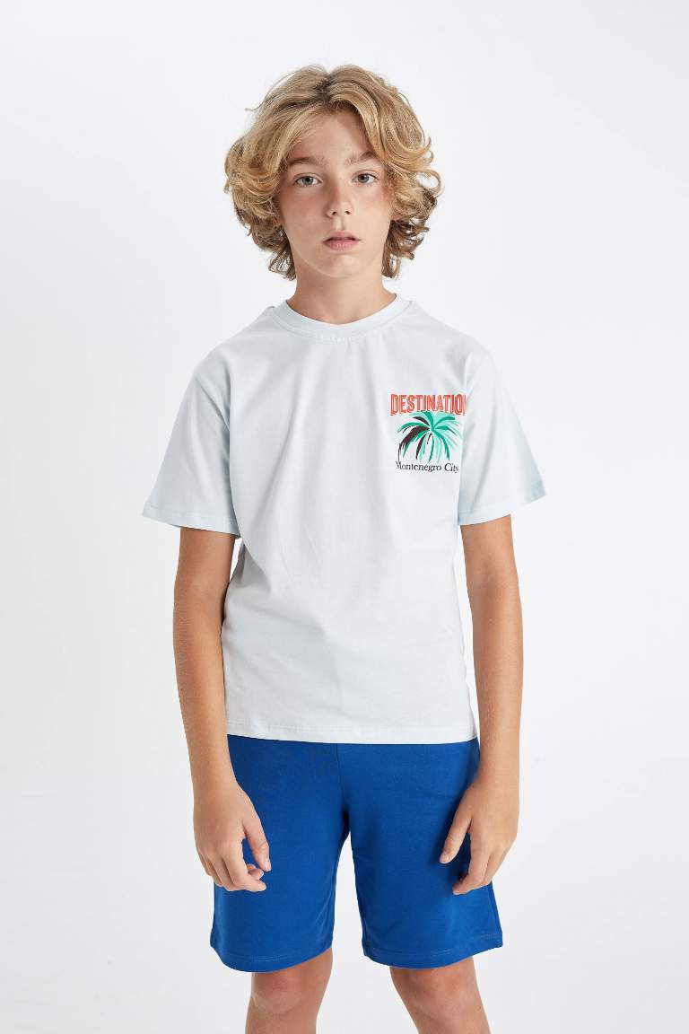 Boy Crew Neck Back Printed Short Sleeve T-Shirt