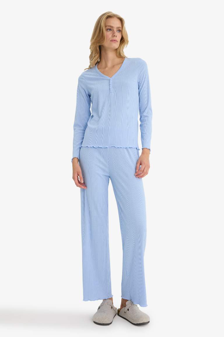 Pijama Takımı Regular Fit Ribana Uzun Kollu Üst Uzun Alt-Fall in Love