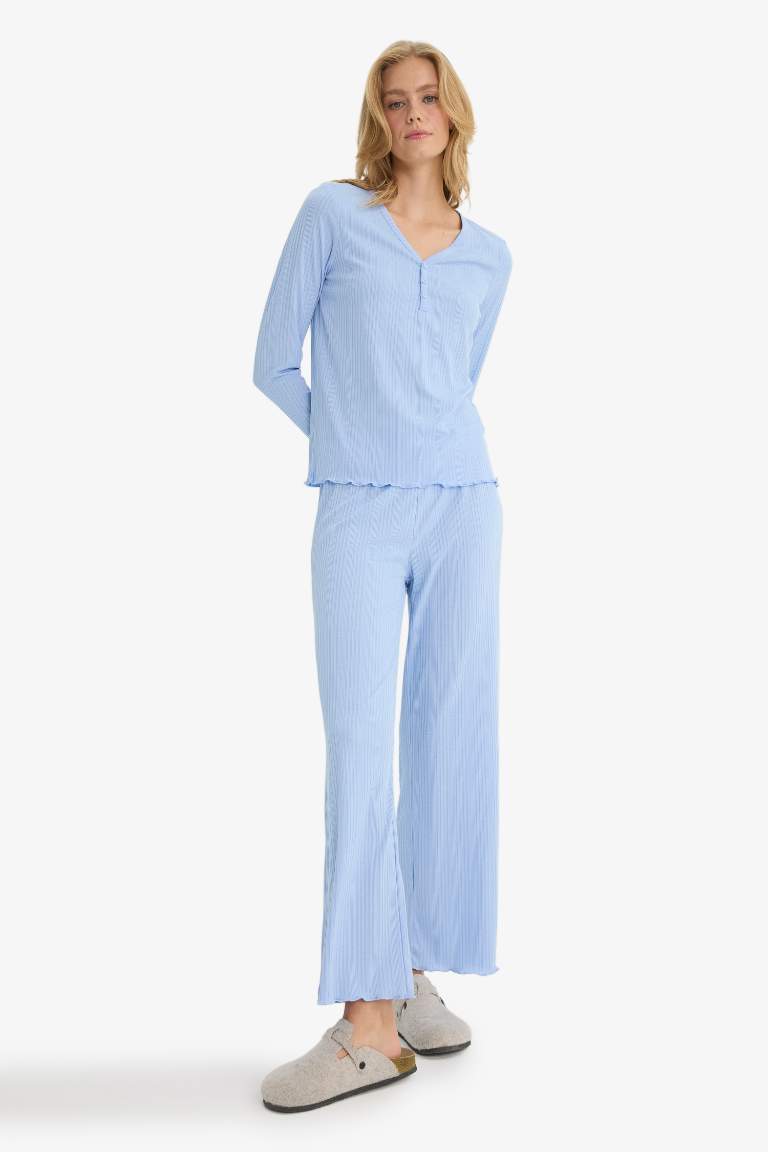 Pijama Takımı Regular Fit Ribana Uzun Kollu Üst Uzun Alt-Fall in Love