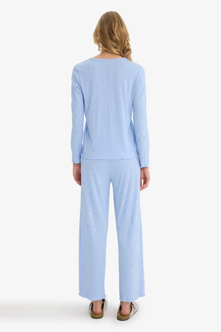 Pijama Takımı Regular Fit Ribana Uzun Kollu Üst Uzun Alt-Fall in Love