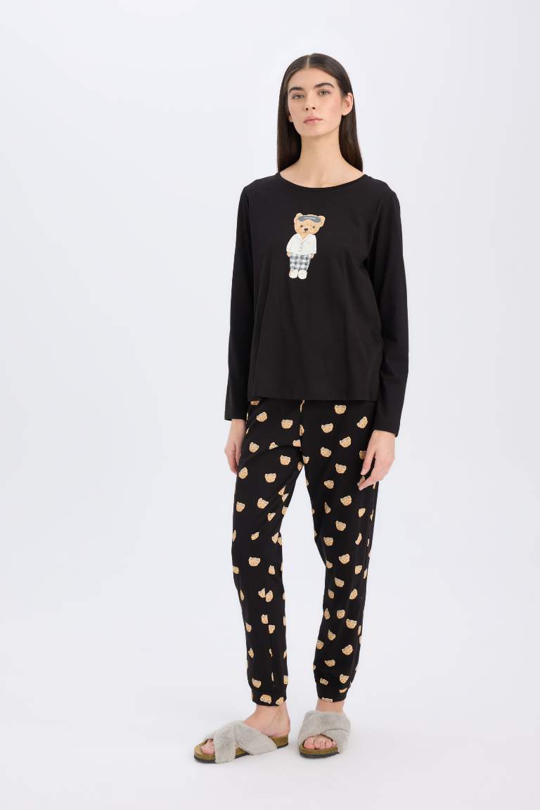 Fall in Love Pijama Takımı Regular Fit Bisiklet Yaka Baskılı Uzun Kollu Üst Uzun Alt