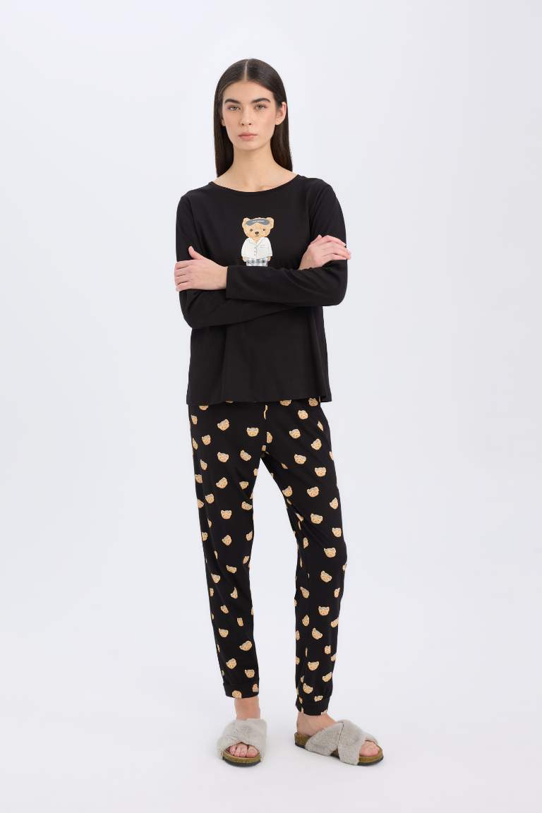 Fall in Love Pijama Takımı Regular Fit Bisiklet Yaka Baskılı Uzun Kollu Üst Uzun Alt