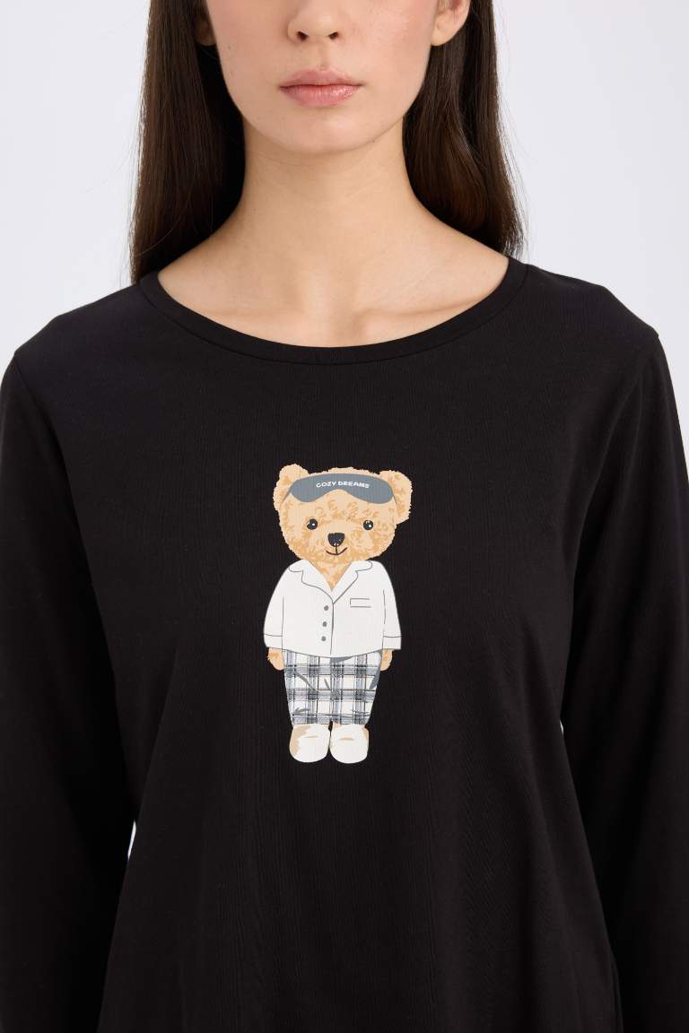 Fall in Love Pijama Takımı Regular Fit Bisiklet Yaka Baskılı Uzun Kollu Üst Uzun Alt