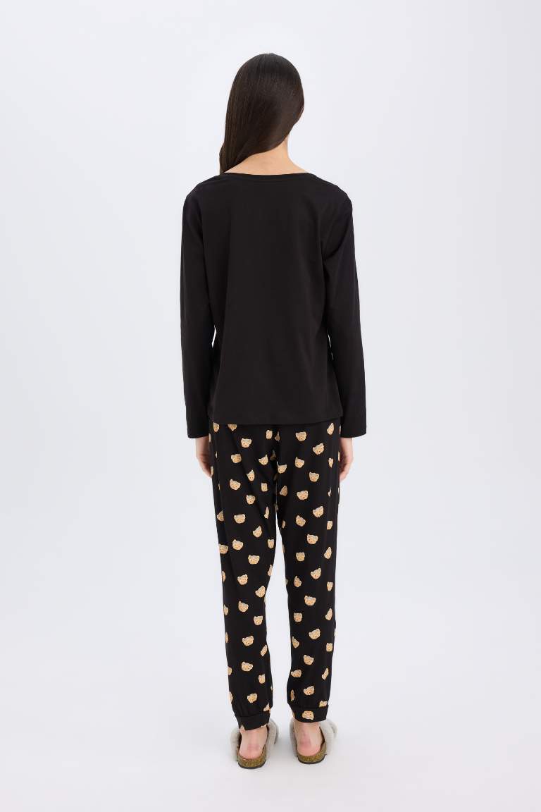 Fall in Love Pijama Takımı Regular Fit Bisiklet Yaka Baskılı Uzun Kollu Üst Uzun Alt