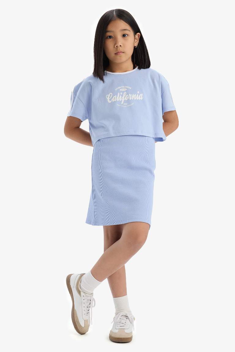 Girl Corduroy Camisole Dress T-Shirt 2 Piece Set